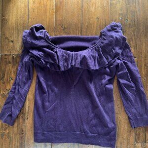 Vintage Ralph Lauren Knit Purple Ruffle Top Size Medium